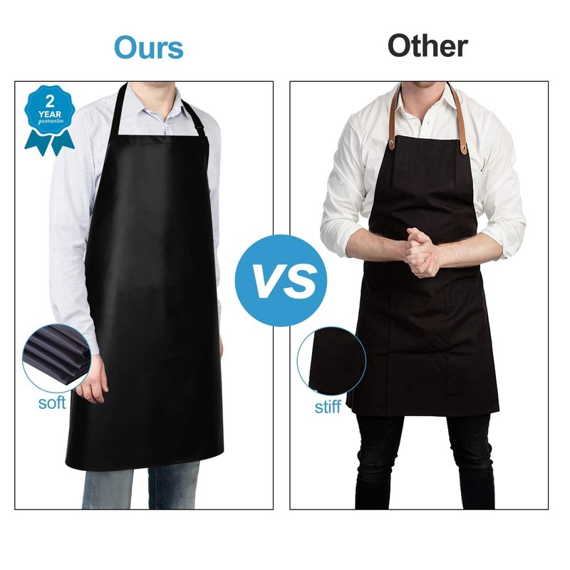 2 Pack Waterproof Rubber Vinyl Apron 40 Inch Chef Aprons for Men Heavy Duty Chemical Work Apron Extra Long Grilling Aprons with Adjustable Bib Apron for Dishwashing Lab Butcher Cooking Kitchen Black