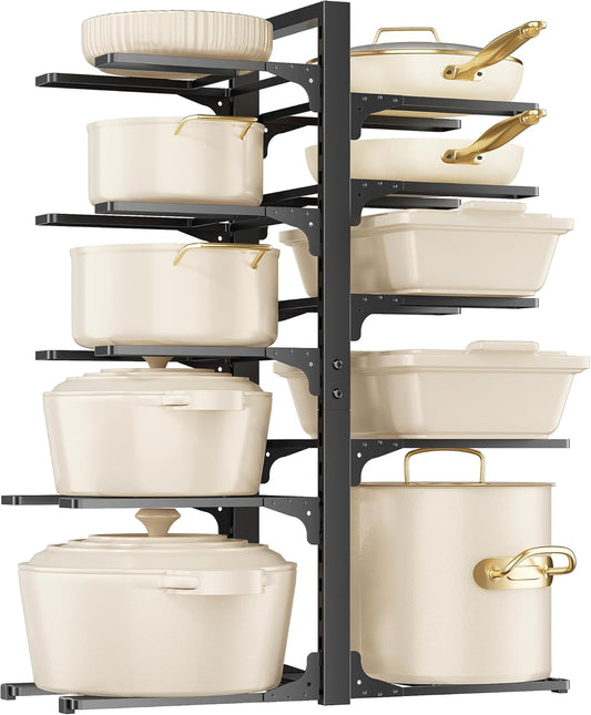 MUDEELA 10-Tier Pot and Pan Organizer - Heavy Duty Under Cabinet Storage, Adjustable Rack for Kitchen Use, 23.62" Height