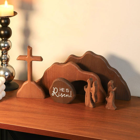 zonhajia The Empty Tomb Easter Scene, Christian Cross Decorations, Wooden Nativity Set, Decorations Religious Jesus Tomb Easter Kit Display for Home, Tabletop, Office, Gift
