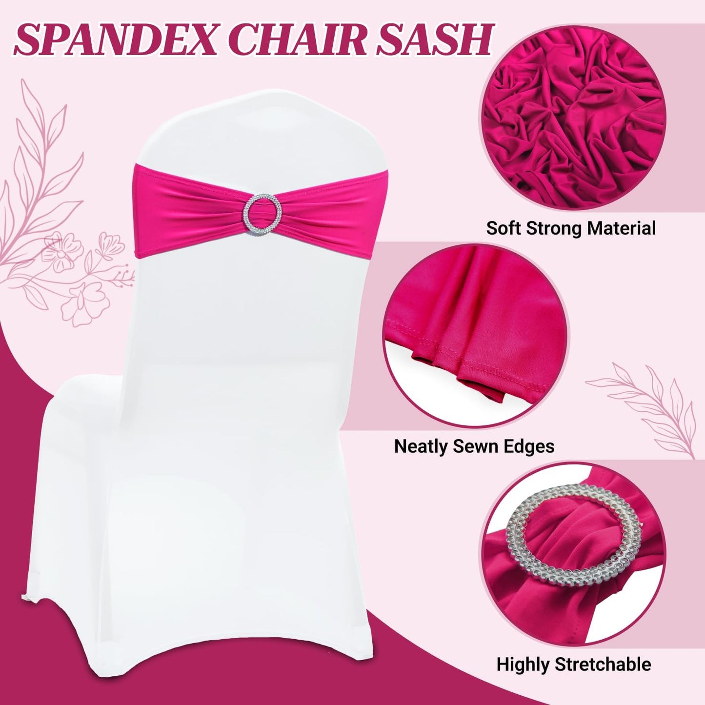 MDS Spandex Chair Sashes - Premium Stretch Covers with Buckle Slider for Weddings & Events | Magenta, Pack of 75