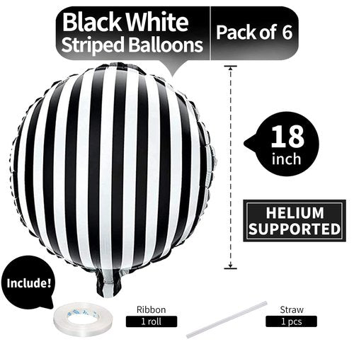 Jobkoo Black and White Striped Balloons 18 Inch Striped Mylar Foil Balloons Round Halloween Aluminum Helium Balloon for Halloween Birthday Baby Shower Party Decorations