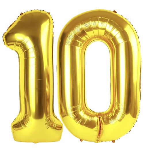 Gold Number 10 Balloon 40 inch, 10 Number Balloons, 10th Gold Birthday Decorations, 10 Year Old Girls Boys Golden Party Supplies