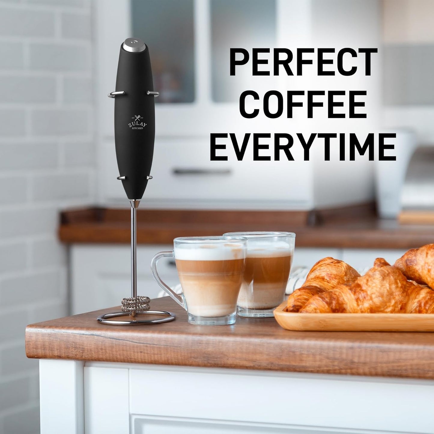 Zulay Kitchen Double Whisk Milk Frother - Powerful Handheld Foam Maker for Coffee, Lattes & More | Includes 2 Duracell Batteries