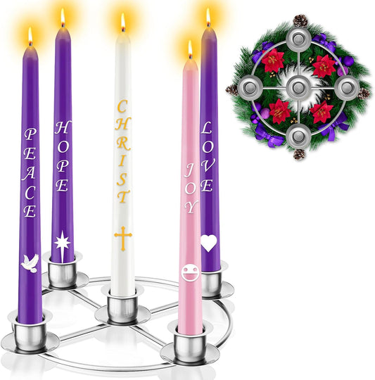 Advent Wreath | 5-Candle Holder with Decorative Rings for Tapered Candles - Silver Finish