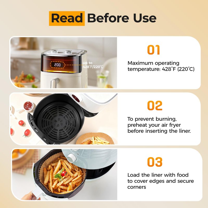 1000 Pcs Air Fryer Paper Liners, 8" Round Air Fryer Liners Disposable, Heavy-Duty Parchment Paper for 5-8 qt Airfryer Basket, Non-Stick & Grease-Proof Baking Liner for Oven Pan