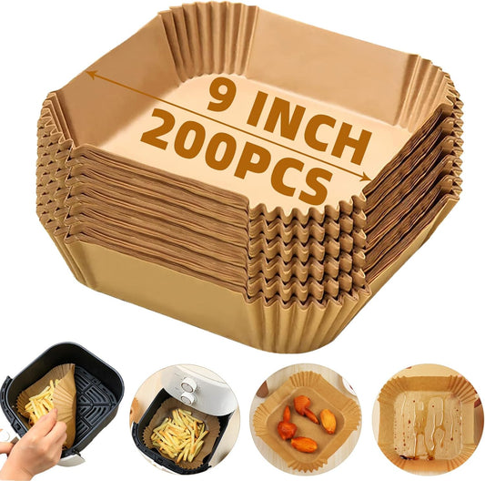 Victoyaw Disposable Air Fryer Liners - 200PCS Non-Stick Parchment Paper for 5-8QT Air Fryers | 9 Inch Square