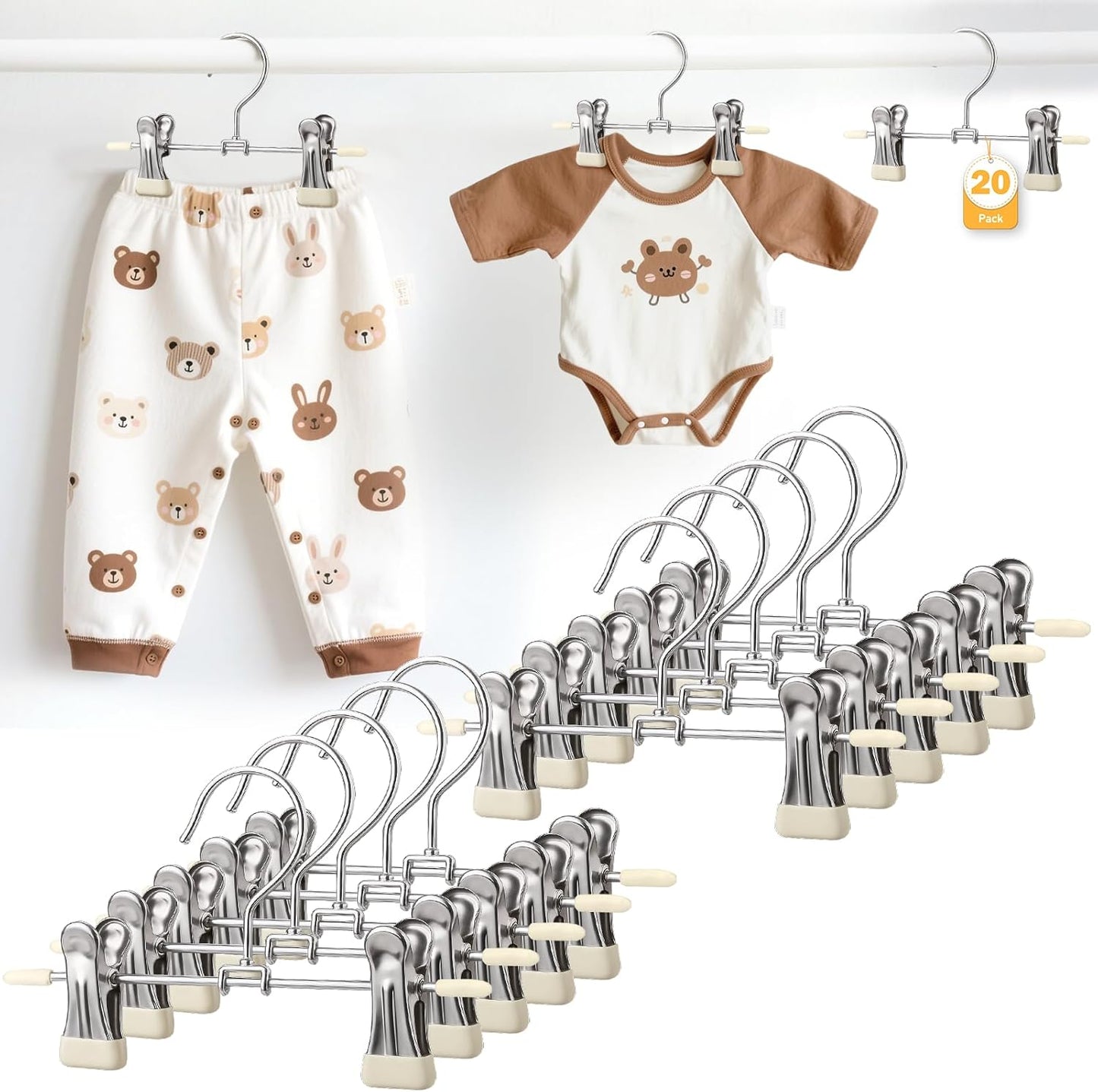 Mity Rain 20-Pack Baby Hangers - 360° Rotatable Silicone Clips | Space-Saving Toddler Hangers for Newborns & Kids