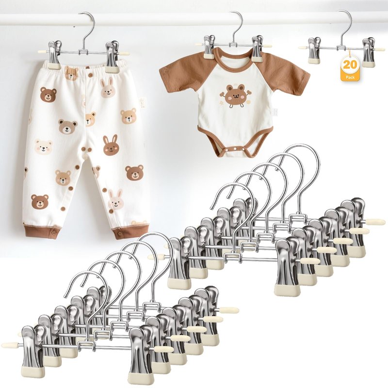 Mity rain20-Pack Baby Hangers - 360° Rotatable Silicone Clip Kid Hangers, Space-Saving Toddler Hanger,Premium Stainless Steel, Ideal for Newborn & Children Wardrobe Organization.
