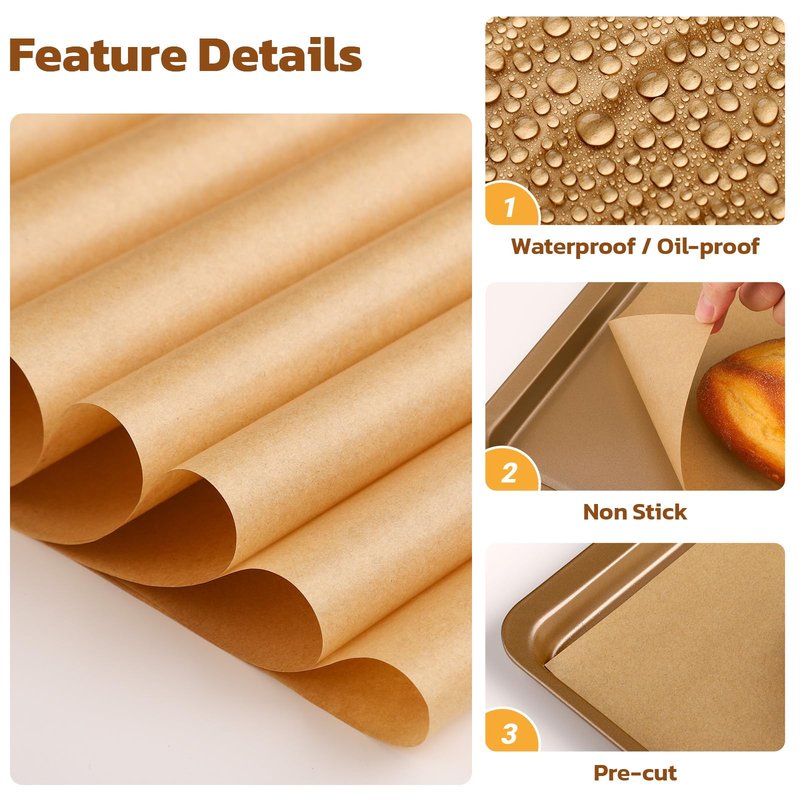 Beasea Parchment Paper Sheets for Baking, 200pcs 10x14 Inch Unbleached Precut Nonstick Heavy Duty Natural Parchment Baking Paper Sheets for Air Fryer Cooking, Grilling, Frying and Steaming