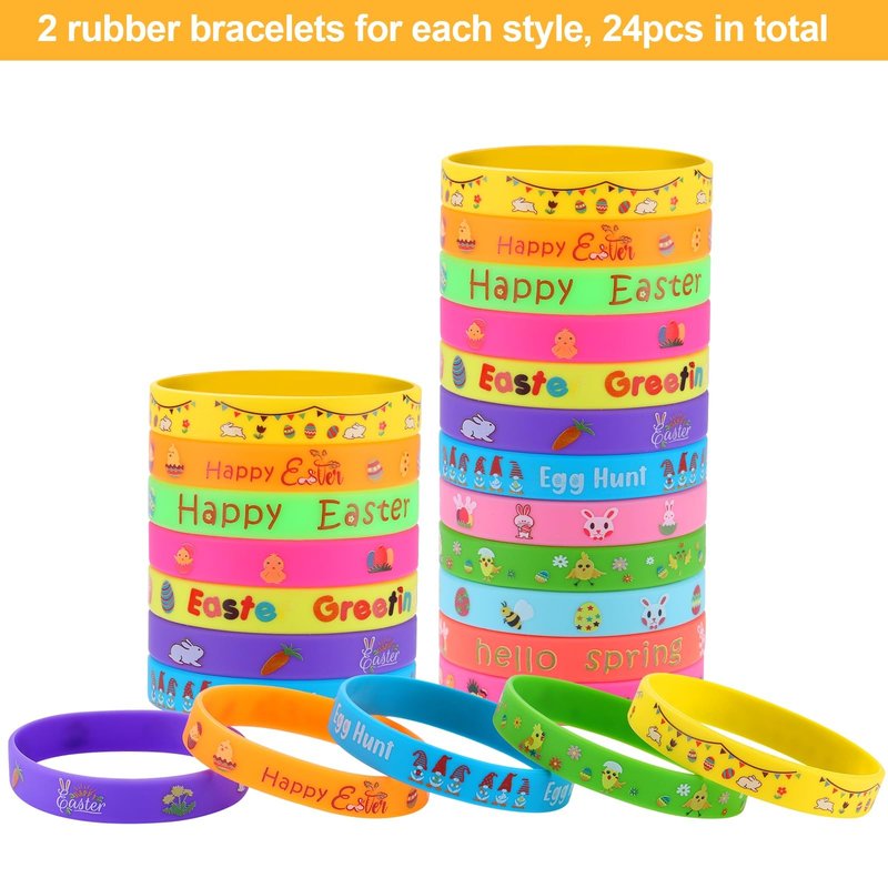 xutengy 48Pcs Easter Party Favors Decorations Slap Bracelets Rubber Wristbands for Kids Girls Boys，Easter Basket Stuffers Easter Egg Fillers Gifts for Toddlers