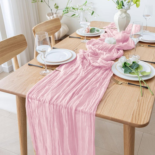 Xiomot Table Runner Pink Cheesecloth Valentine's Day 10FT Blushing Pink Boho Gauze Cheese Cloth Rustic Sheer Table Runners for Summer Wedding Bridal Baby Shower Party Decoration