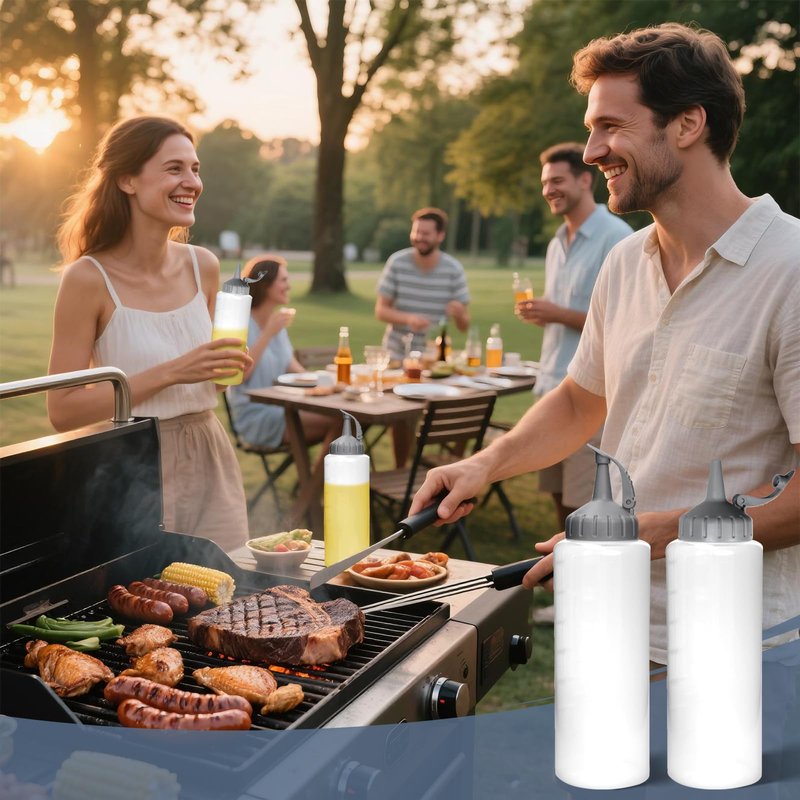 KEUYE Oil Bottle for Griddle With Twisting Lids, Griddle bottle squeeze for Sauces and Oil,Leak-proof,BPA Free Plastic,Gray,12oz(350ml),4Pack