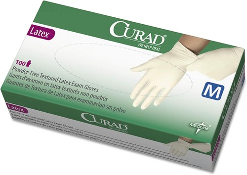 Curad Latex Exam Gloves - Powder-Free, Medium Size, 100 Count Box | Durable & Comfortable