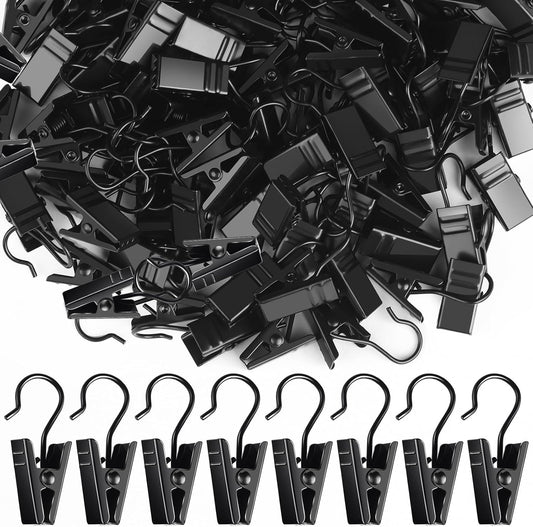 Teenitor Curtain Clips - 100 Pack Stainless Steel Hooks for Outdoor String Lights | Black