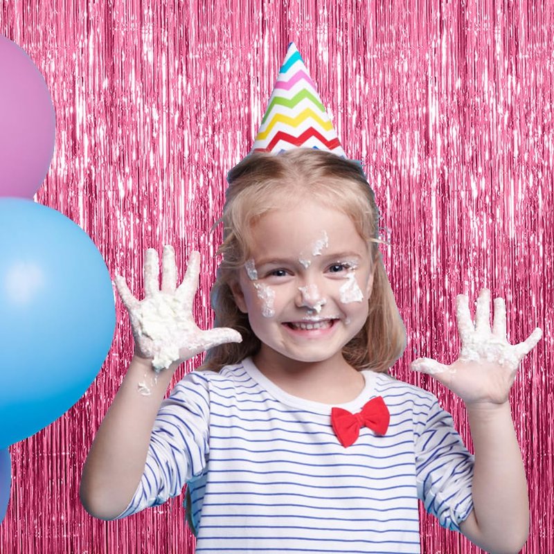 2 Pack Foil Curtain Backdrop Pink Metallic Tinsel Foil Fringe Curtains Photo Booth Props for Birthday Valentines Day Wedding Engagement Baby Shower Bachelorette Christmas Holiday Party Decorations