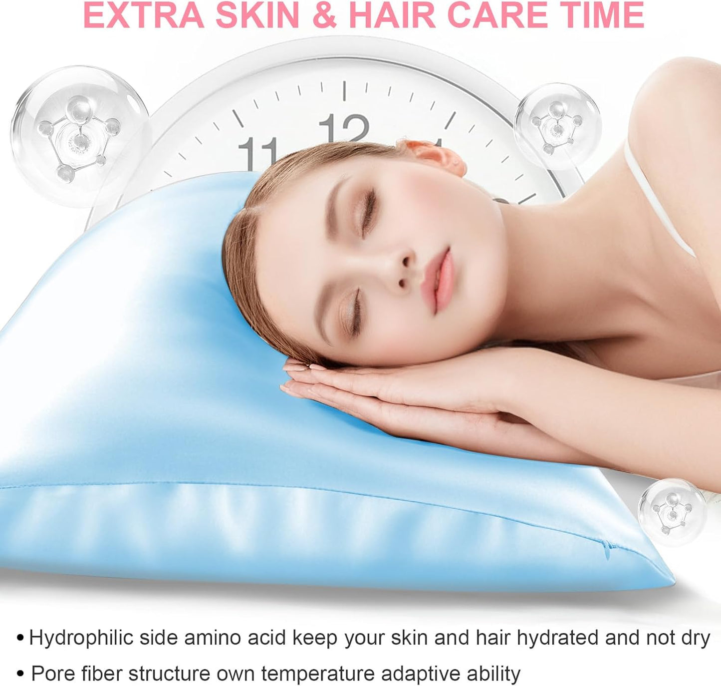 Skiennix Mulberry Silk Pillowcase - King Size, Hidden Zipper, Soft & Breathable, Sky Blue