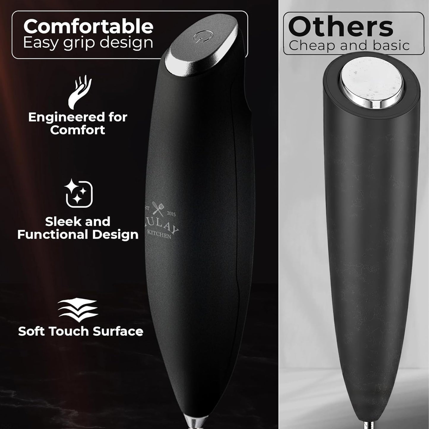 Zulay Kitchen Tornado Triple Whisk Milk Frother - Handheld Foam Maker for Coffee & Lattes - Obsidian Black