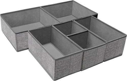 Criusia Foldable Underwear Drawer Organizer - Closet Dividers for Clothes & Socks (6 Bins, Gray)