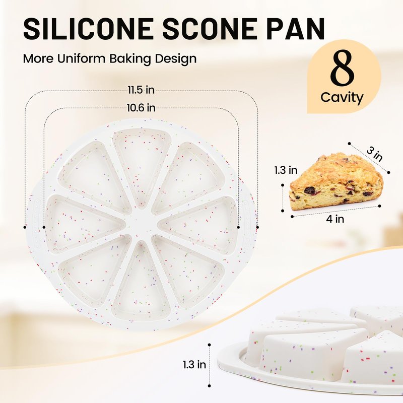 Vinino Silicone Scone Pan with Reinforced Frame, 8-Cavity Triangle Cake Mold Suitable for Brownies, Muffins, Cheesecake, Nonstick Wedge Pan BPA-Free, Oven, Dishwasher Safe-Cream
