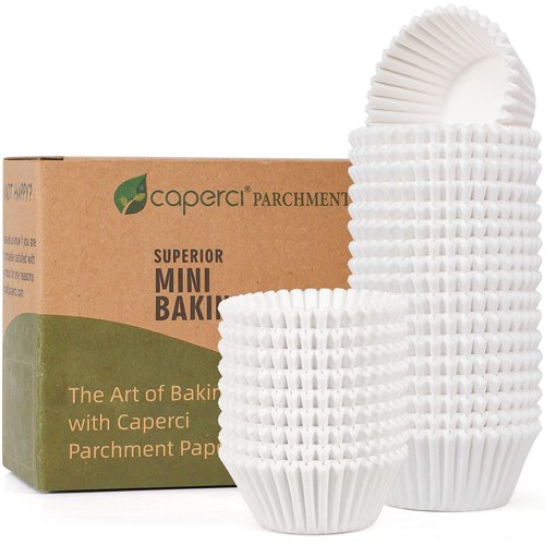 Caperci Parchment 400pcs Mini Cupcake Liners for Baking - White Paper Muffin Liners for Mini Muffin Pan, Balanced Non-Stick/Excellent Grease-proof, No Smell, Food Grade (White)