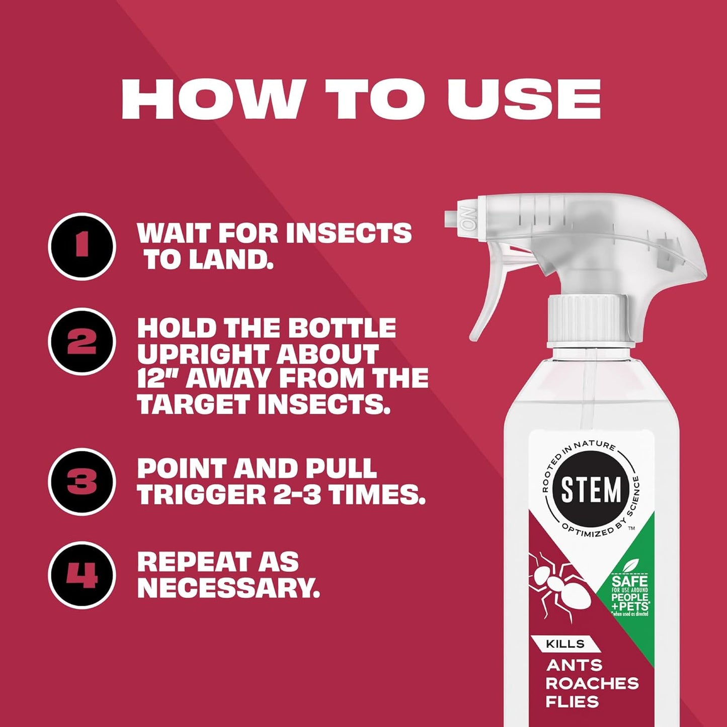 STEM Bug Spray - Plant-Based Insecticide for Ants, Roaches & Flies | 12 fl oz (Indoor & Outdoor Use)