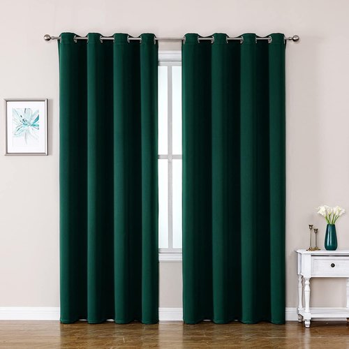 ChrisDowa Blackout Curtains - Thermal Insulated Room Darkening Panels | 120 Inches Long, Forest Green, 2-Panel Set