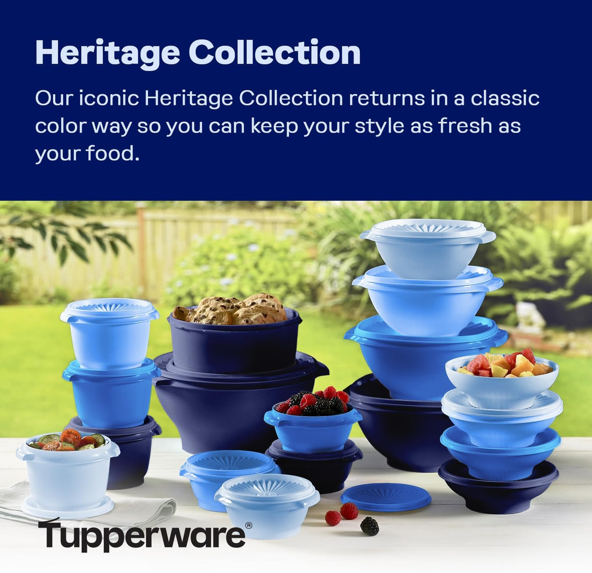 Tupperware Heritage Collection - 36 Piece Vintage Blue Food Storage Container Set | BPA-Free & Dishwasher Safe