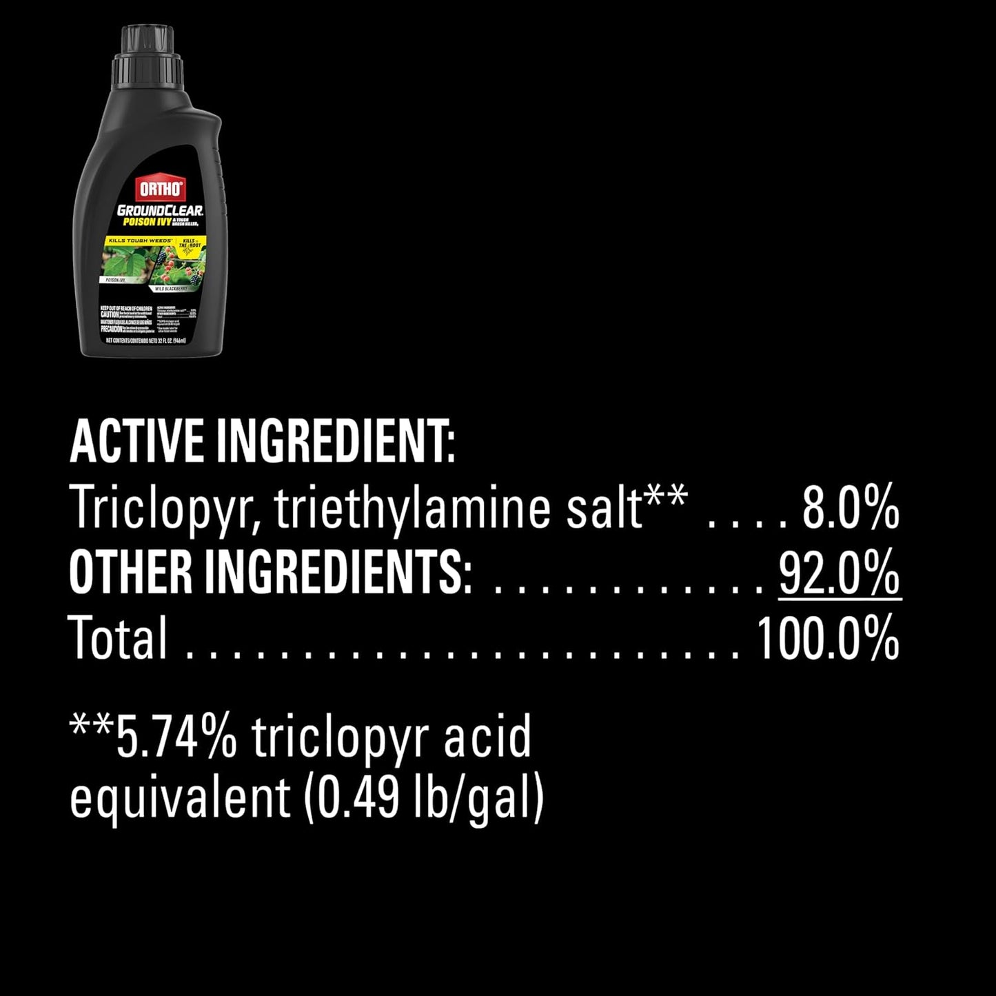 Ortho GroundClear Poison Ivy & Tough Brush Killer - Concentrate Makes 8 Gallons, 32 fl. oz.