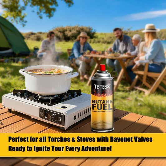TBTeek Butane Fuel Canister, Butane Gas 8 oz, 2 Pack Premium Pure Refined Butane Gas Refill for Kitchen Torch Head, Camping Stove, Outdoor Cooking, Grilling & Emergency Use