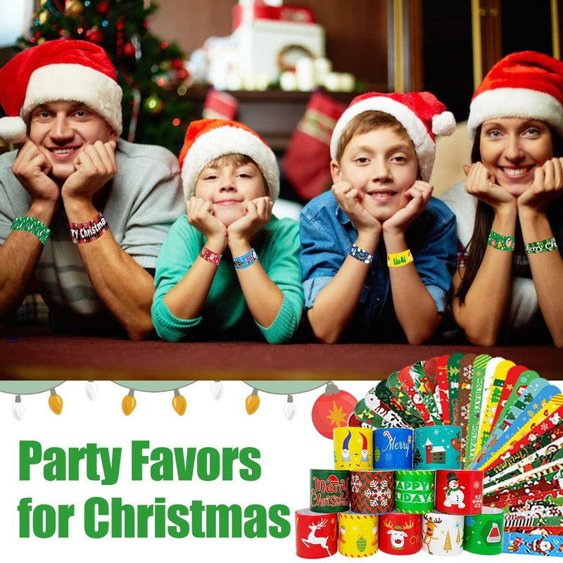 100Pcs Christmas Slap Bracelets, Christmas Party Favors for Kids, Christmas Stocking Stuffers, Christmas Toys for Kid and Children, Party Gift Bag Filler Supply