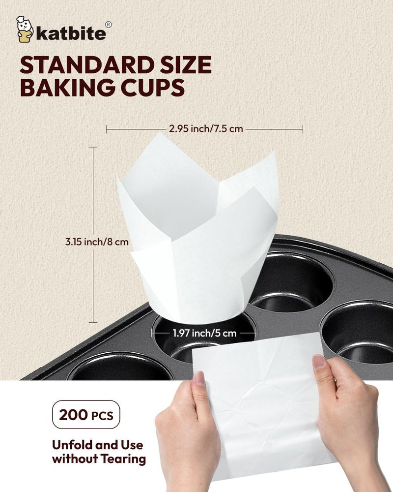 Katbite Tulip Cupcake Liners 200PCS, Muffin Baking Cups ProSmooth Brown