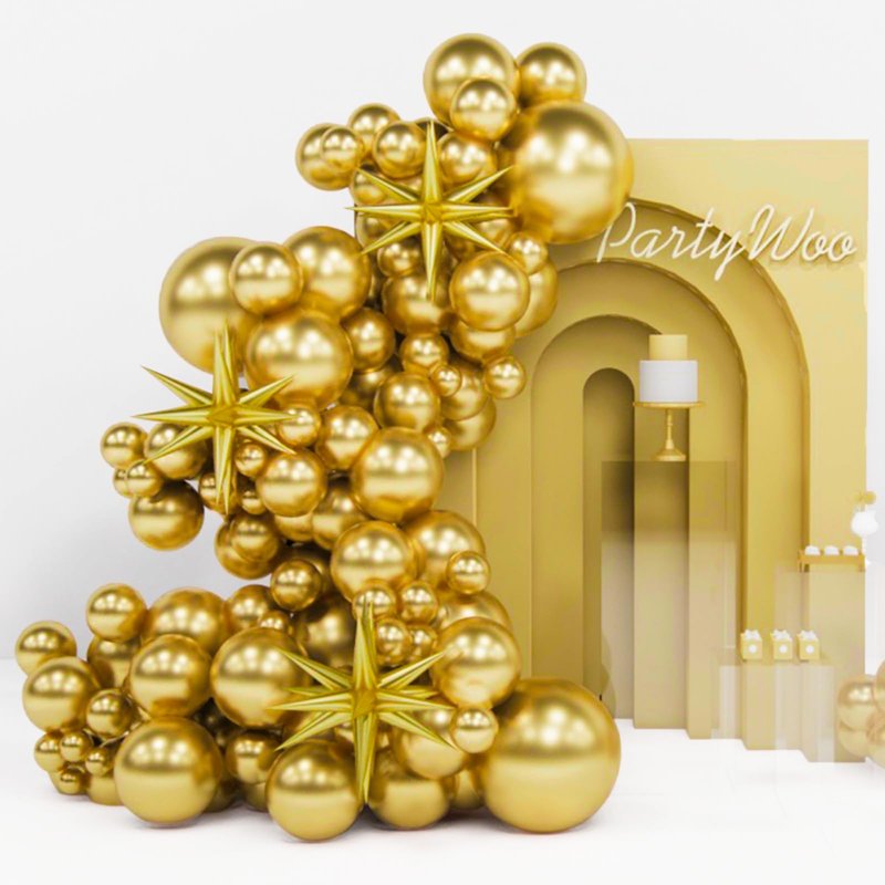 PartyWoo Metallic Gold Star Balloons 110pcs Different Sizes 18 12 10 5 Inch Pack 22 Inch Gold Spike Star Explosion Foil Mylar Balloon Arch Kit for Birthday Engagement Party Decorations Gold-G101
