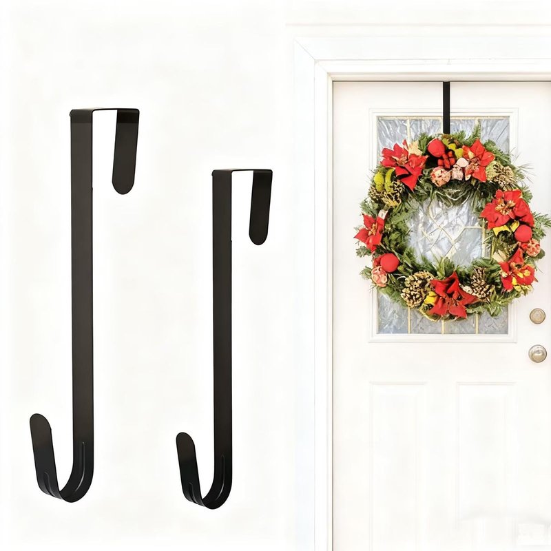 ONESWI 10 Inch Wreath Hanger, Metal Over The Door Hooks for Christmas Decoration, Black