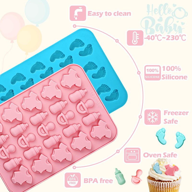 Webake Baby Feet Mold Baby Onesie Baby Bottle Pacifier Molds, Bite Size Silicone Chocolate Candy Molds Gummy Mould for Baby Shower Party Cake Decoration Cupcake Topper