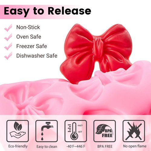 JOERSH 4PCS Strawberry Fondant Molds, Bow Fondant Silicone Molds, Fruit Baking Mold for Cake Decorating, Cupcake Topper, Chocolate, Candy, Candle, Clay