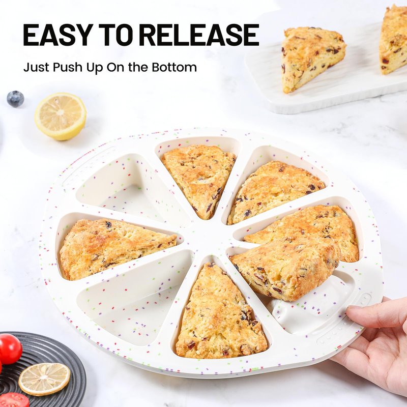 Vinino Silicone Scone Pan with Reinforced Frame, 8-Cavity Triangle Cake Mold Suitable for Brownies, Muffins, Cheesecake, Nonstick Wedge Pan BPA-Free, Oven, Dishwasher Safe-Cream