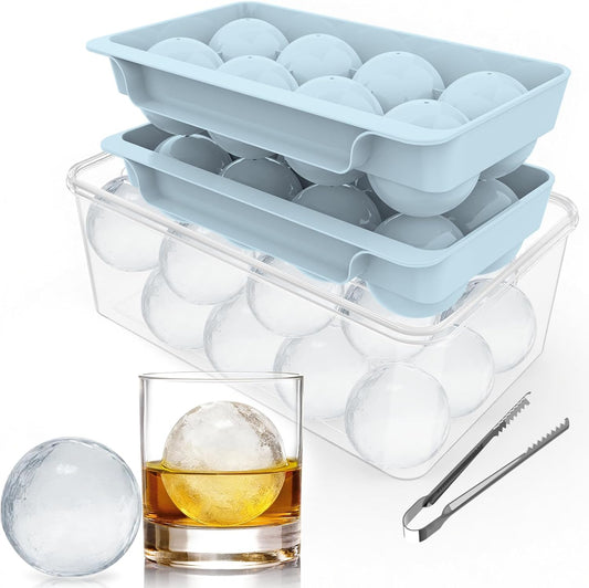 Large Ice Ball Maker - 2.5" Round Ice Cube Mold for Whiskey & Cocktails | 8 Sphere Ice Balls with Tray & Tongs