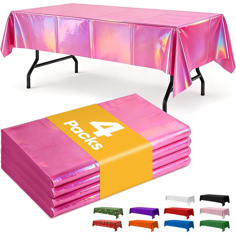 Niuara Iridescent Pink Plastic Table Cloth - 4 Pack 54" × 108" Rectangle Disposable Tablecloths for 6FT Tables, Table Cover for Party, Holiday & Gathering Use