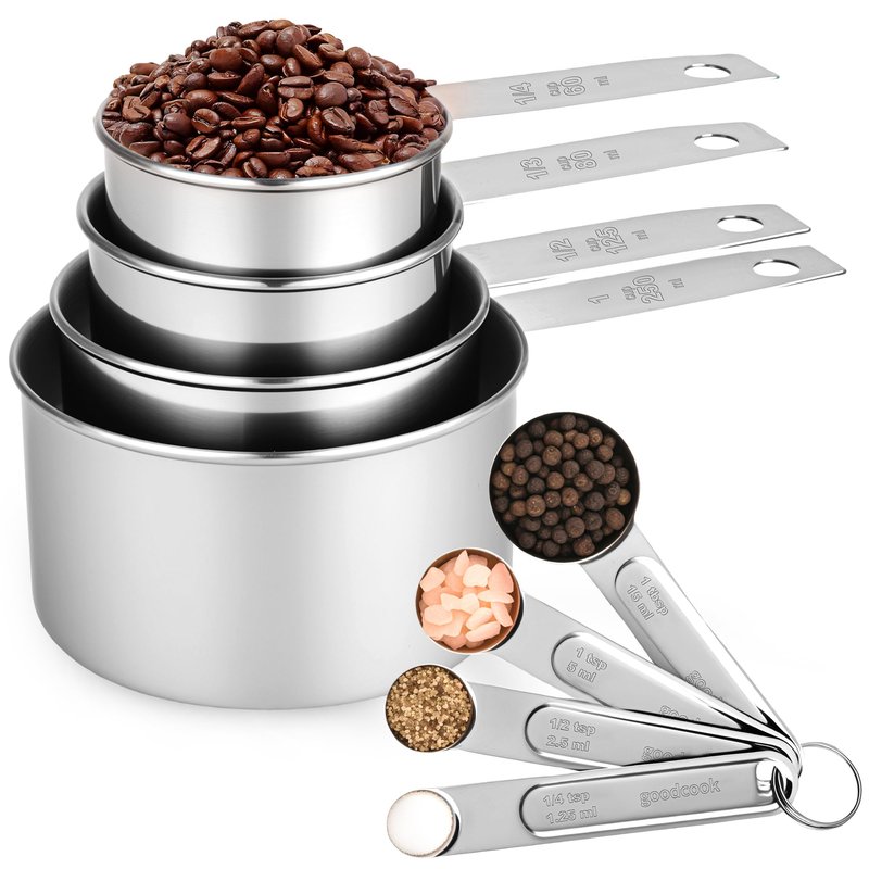 Strelitsia Measuring Cups and Spoons Set,Stainless Steel 8 Piece Nesting Measuring Tools for Dry & Liquid Ingredients, Kitchen Gadgets for Cooking and Baking, Includes 4 Cups and 4 Spoons
