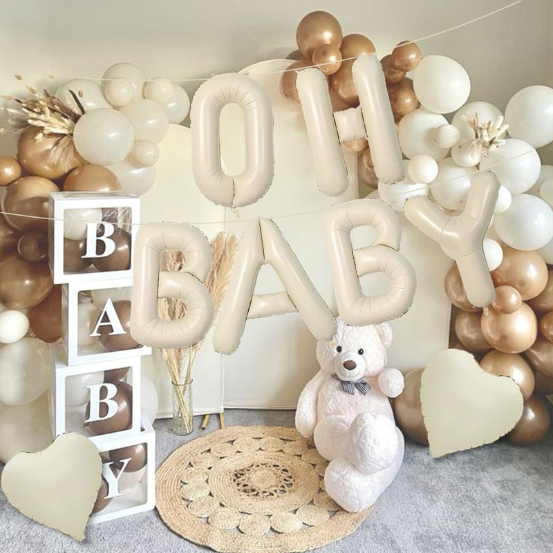 Baby Shower Decorations 8 Set 40 Inch OH BABY Letter Heart Balloons Giant Ice Cream White Foil Balloon Alphabet Banner for Gender Reveal Boho Decor Boy and Girl Neutral Ivory Backdrop Party Decoration