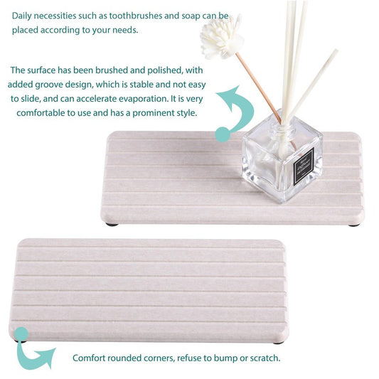 NiuYichee 2 PCS Water Absorbent diatomite Coasters, 8.3" x 4" Water Absorbing Stone Tray for Sink, Stone Drying mat for Kitchen Counter, Stone soap Tray Used for Hand Soaps & toiletries & Plants