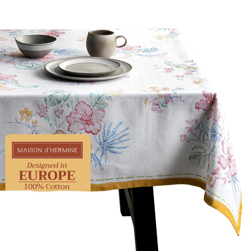 Maison d' Hermine Table Cloth Square Table 100% Cotton 60 x 60 Inches Tablecloth Reusable Decorative for Dining Kitchen Room Farmhouse Home Gifts for Mothers Day Spring Summer - Paradise Island