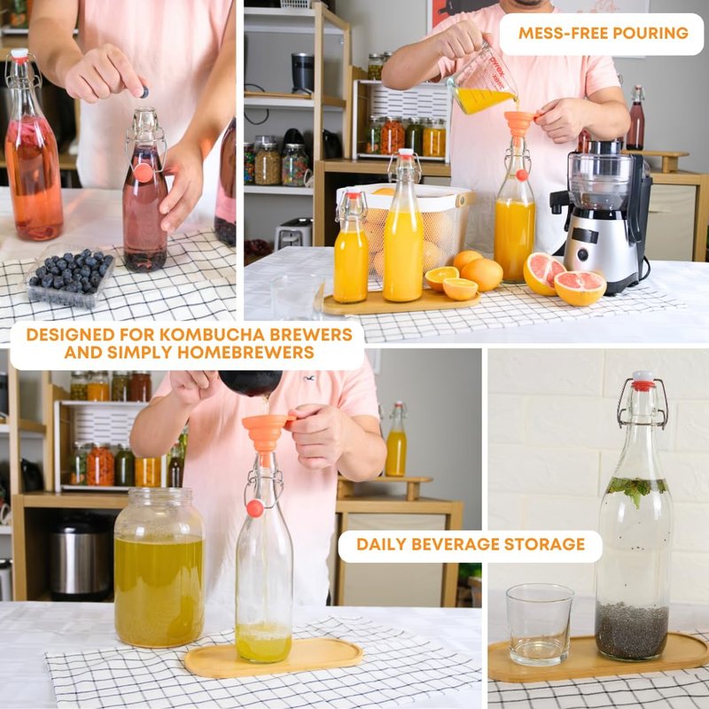 FastRack Swing Top Glass Bottles |8.5 oz – Pack of 6 | Clear, Flip Top Glass Bottles for Home Brewing, Carbonated Drinks, Kombucha, Fermentation, Water | Food Grade – ECO Friendly