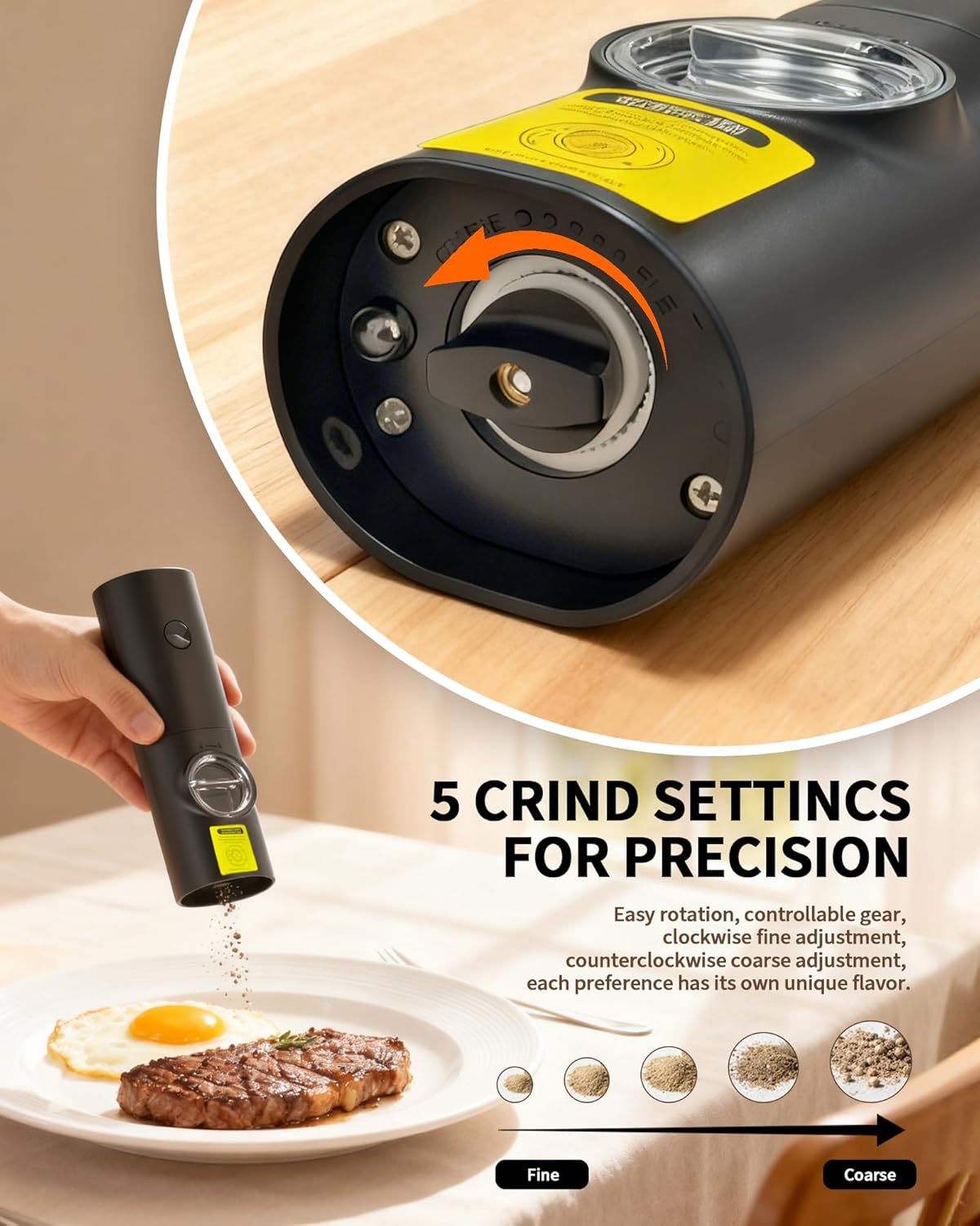 Skiennix Electric Salt and Pepper Grinder Set - Upgraded Automatic Mills with Adjustable Coarseness & LED | 2-Pack for Home Cooking & Gifts