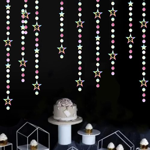 Iridescent-Disco Holographic-Euphoria Star Party-Decoration Garland - 52ft Neon Twinkle Twinkle Little Star Streamers,Wedding Birthday Bachelorette Baby Bridal Shower Engagement Lasting Surprise