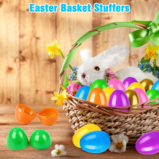Leetous 72-288 PCS Easter Empty Eggs for Egg Hunt, Bulk Hinged Plastic 2.36" 66 PCS Colorful Eggs with 6 PCS Golden Eggs for Easter Surprise, Assorted Eggshells for Classroom Supplies Stuff Items