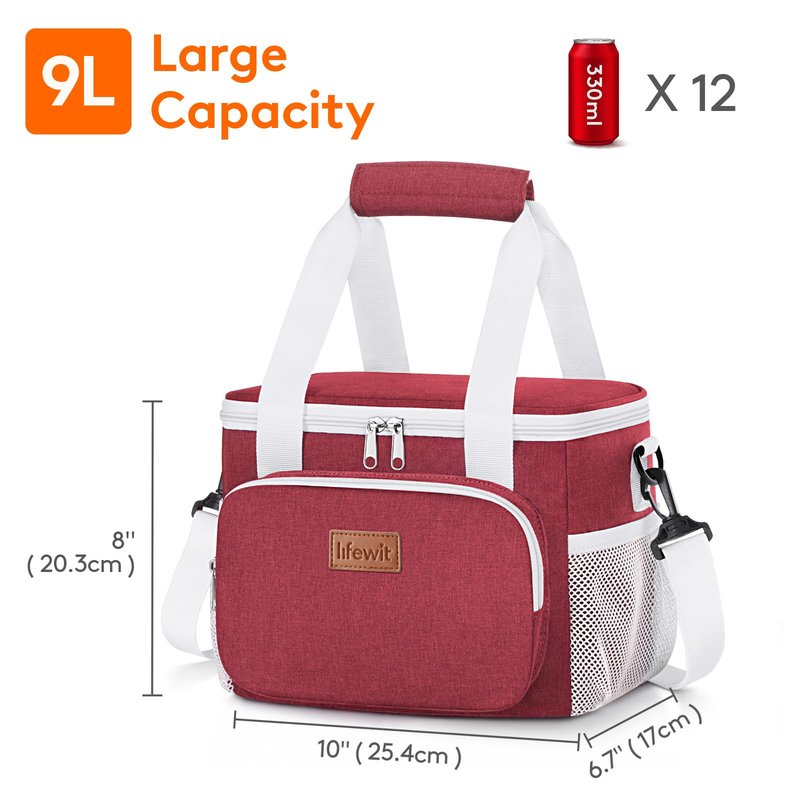 Lifewit Medium Lunch Bag, Insulated Lunch Box, Soft Cooler Cooling Tote for Adult Men Women, White and Red12-Can (9L)