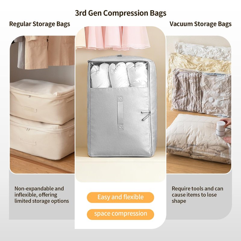 2 Pack Upgrade Comforter Storage Bag with Handle, Space Saving 3-Layer Adjustable In 3 Sizes (142L, 107L, 71L), Compression Blanket Storage Bags, Washable Bedding Organizer For Pillow Duvet Clothing