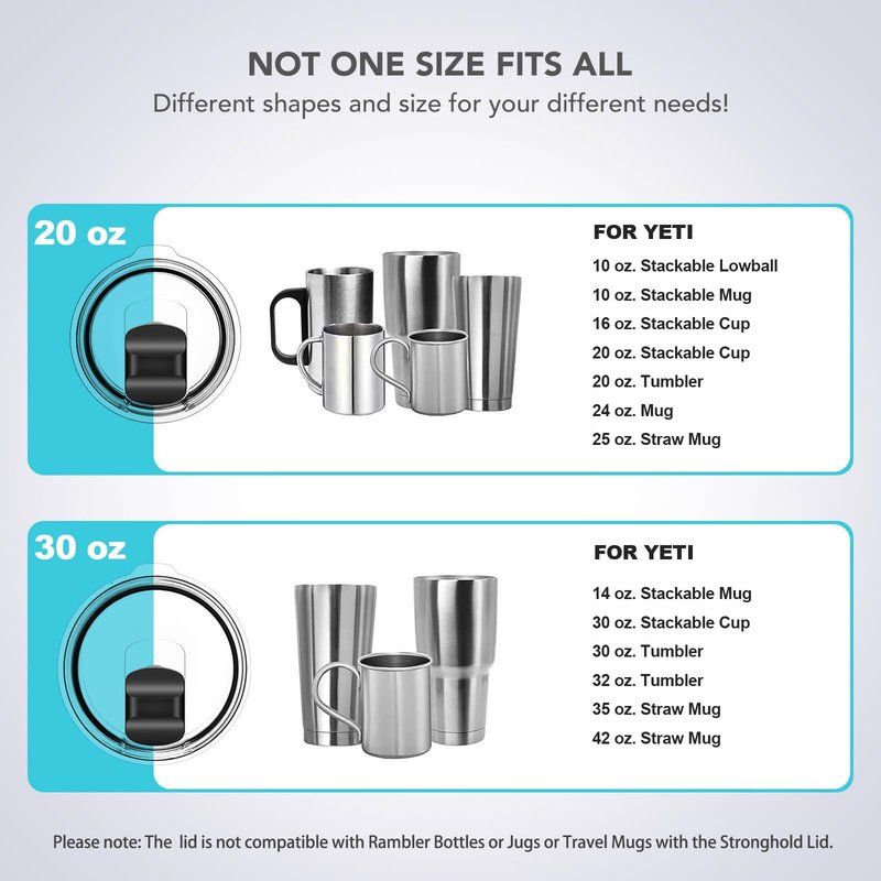 30 oz Tumbler Lid, Replacement Lids Compatible for YETI 30/32 oz Tumbler, 14 oz Mug and 35 oz Straw Mug, 2 Pack Travel Spill Proof Cup Lids Covers with Magnetic Slider Switch, BPA Free