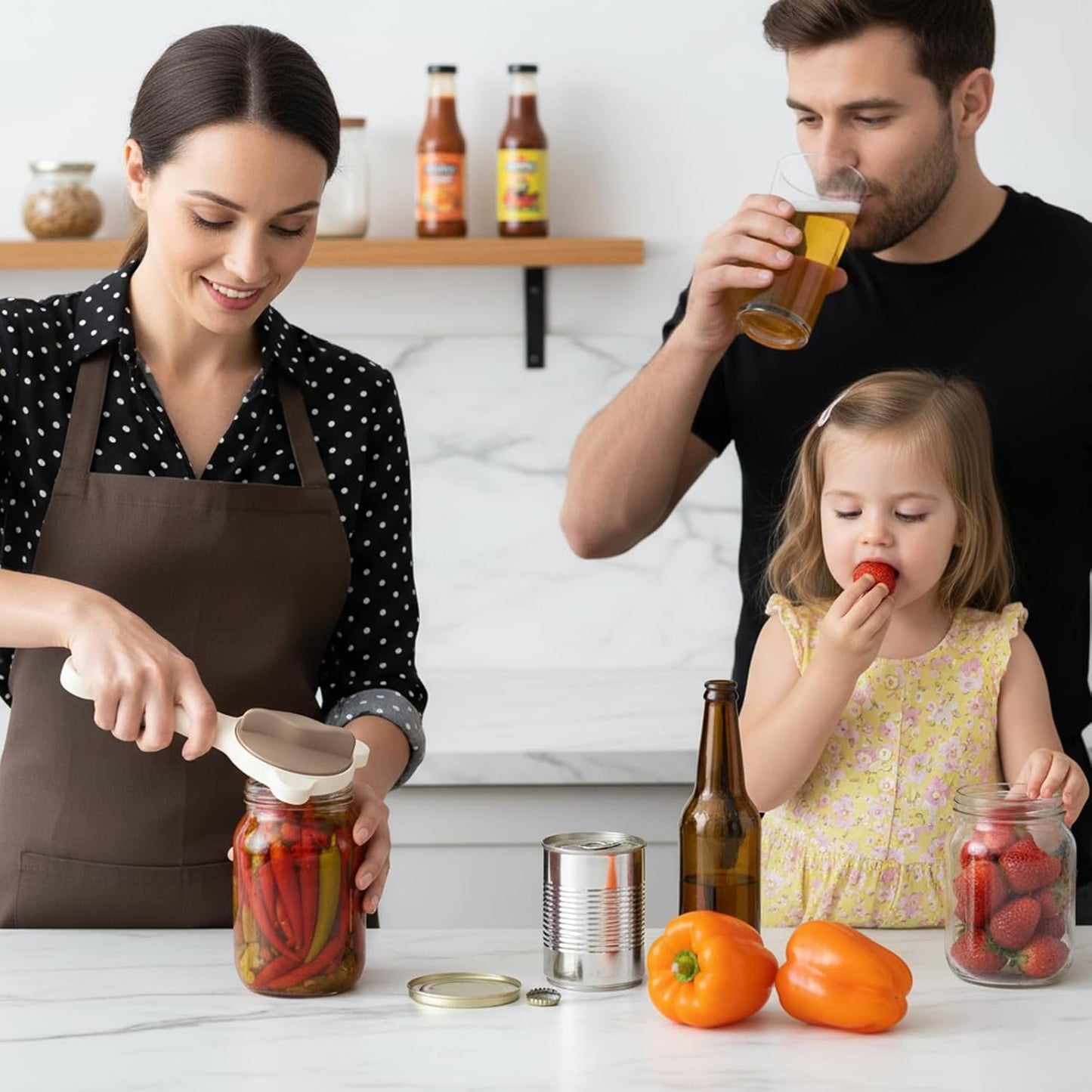 Skiennix 4-in-1 Jar Opener - Adjustable Stainless Steel Lid Remover for Seniors & Arthritis | White